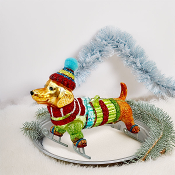 Christborn Weihnachtsanhänger Dackel auf Schlittschuhen, style